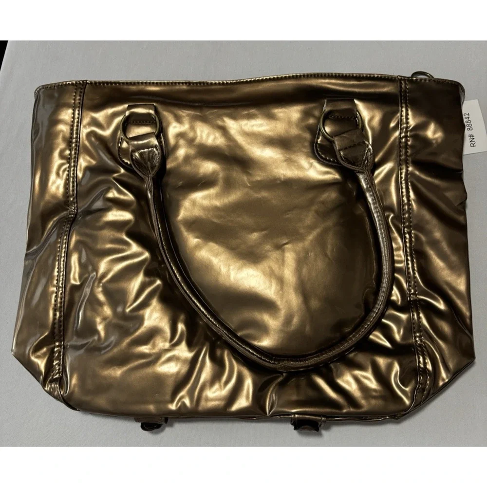 Shiny Bronze Lightweight Tote Shoulder Bag Tablet Purse Y2K 90's‎ Retro Travel